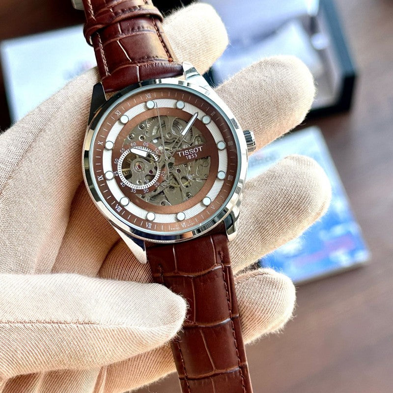 TISSO_T AUTOMATIC SILVER BROWN MENS WATCH