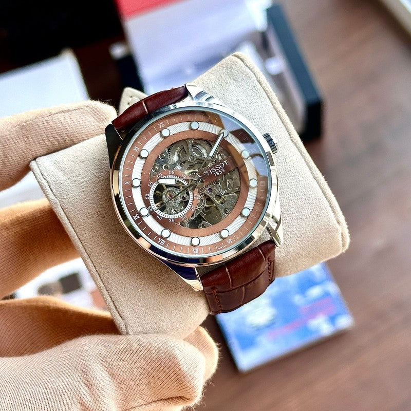 TISSO_T AUTOMATIC SILVER BROWN MENS WATCH